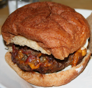Bacon and Cheese Stuffed Burger Close-up ~ LifeOfJoy.me