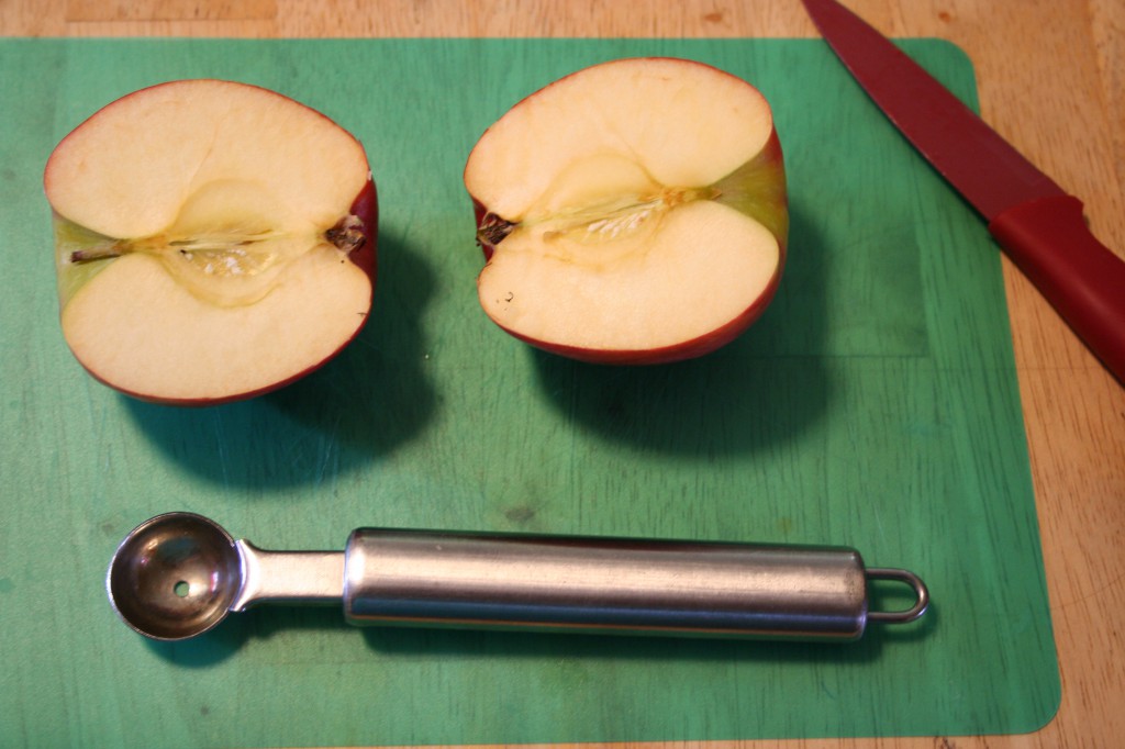 Split apple and melon baller