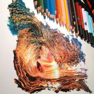 wave colored pencil drawing