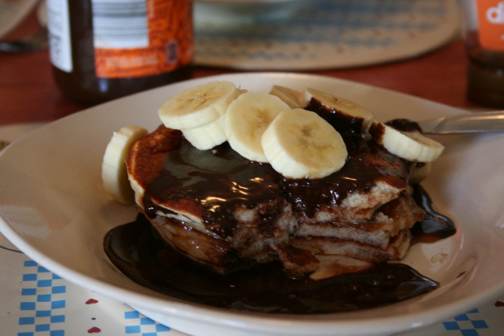 THM Banana Pancakes with Chocolate Syrup ~ lifeofjoy.me