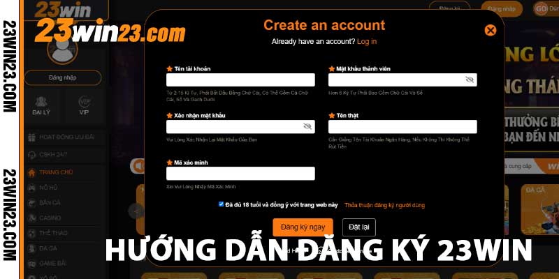 hướng dẫn đăng ký 23win